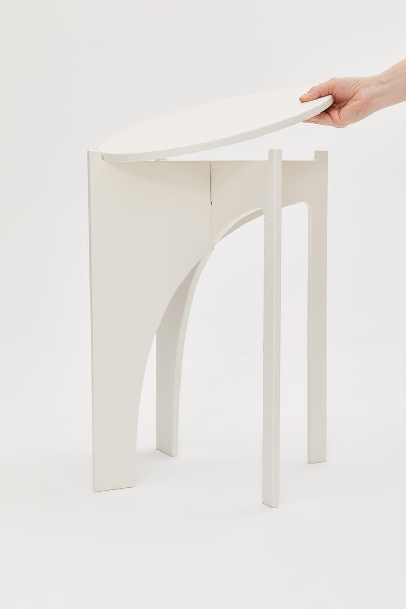 kveer Wood Modern Gothic Arch Side Table, White Wooden Accent Table, Round Top/Folding