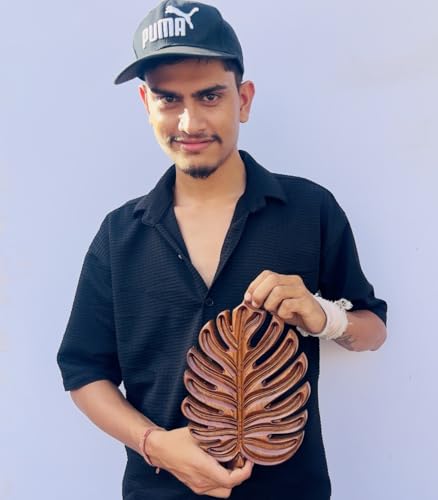 kveer wood Wooden Leaf Wall Art – Handcrafted Monstera Leaf Carving | Natural Wood Finish Wall Decor for Living Room, Bedroom & Office – Rustic Home Decoration
