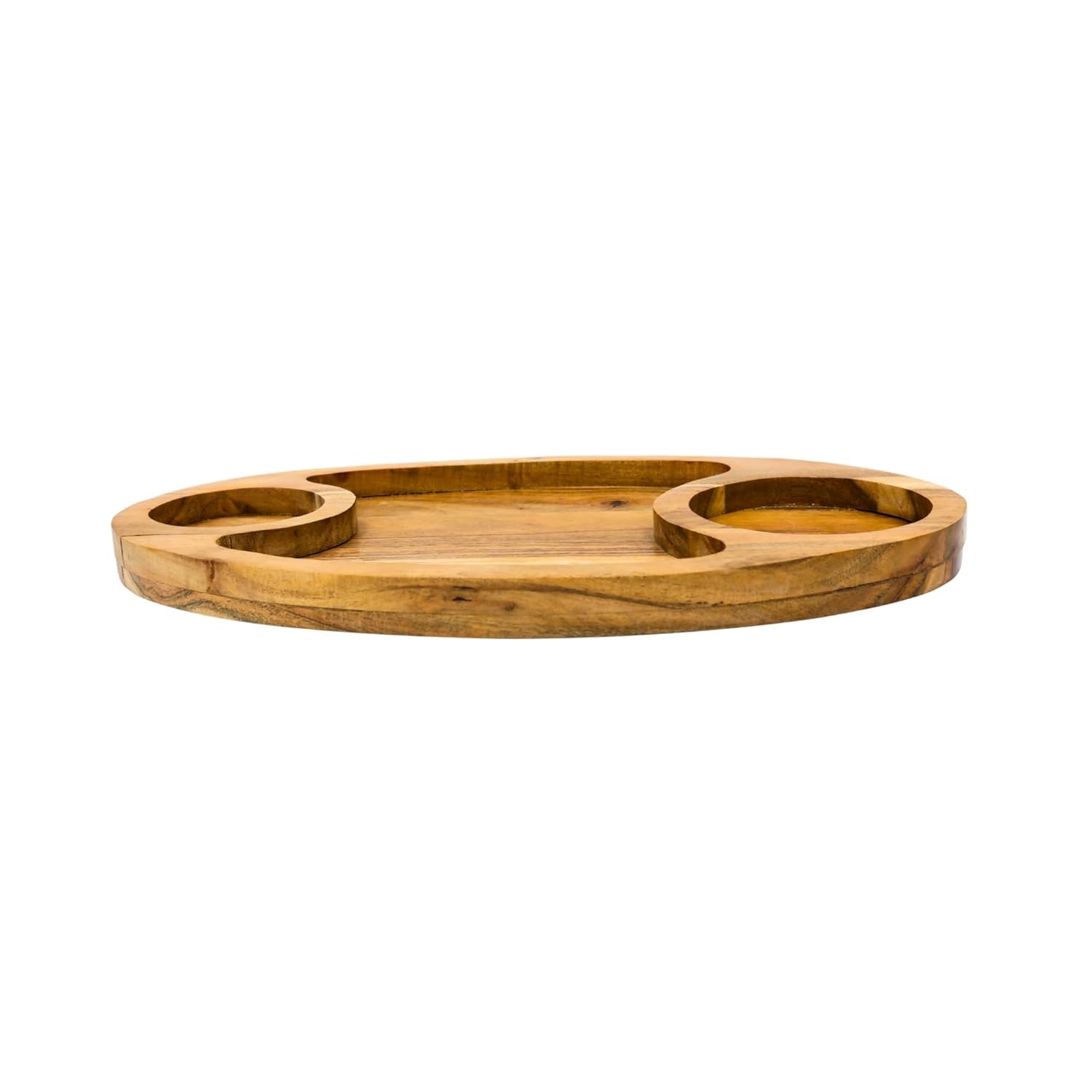 kveer Wood Wooden Serving Platter with 3 Compartments | Handcrafted Sheesham Wood Snack Tray for Dry Fruits, Namkeen, and Sweets | Oval Sectional Wooden Plate for Home & Kitchen