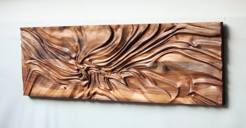 kveer wood Handcrafted Wooden Wall Art Panel, Abstract Wave Design, Modern Rustic Decor