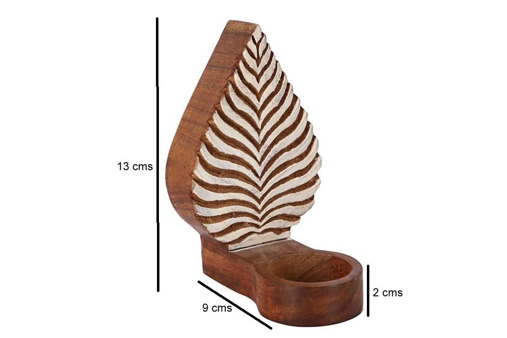 kveer Handcrafted Wooden Tealight Candle Holder | Decorative Leaf Design | Vintage Wood Tea Light Stand for Home, Office & Pooja Décor