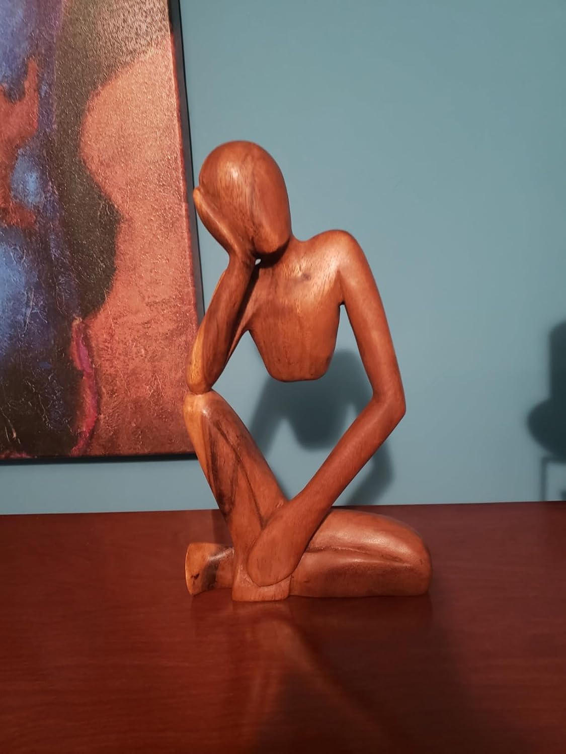 kveer Thinking Men Abstract Wood Sculpture, Hand Carved Wooden Statue, Standing Decorative Art Piece