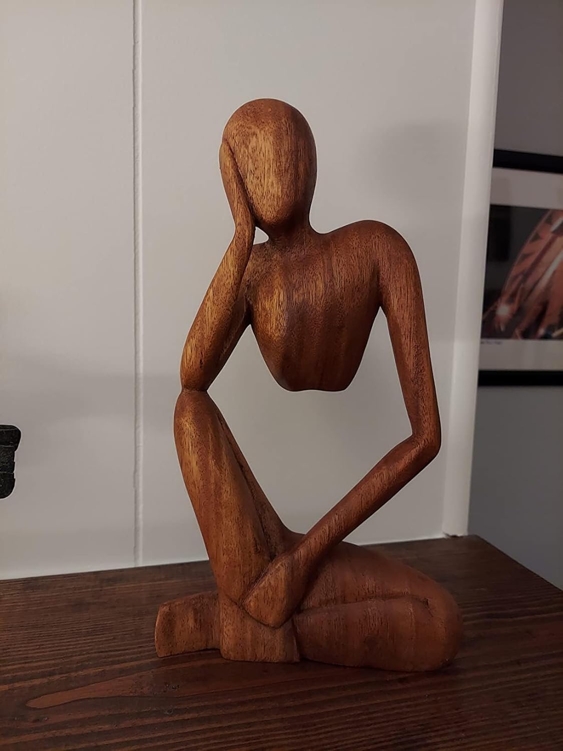 kveer Thinking Men Abstract Wood Sculpture, Hand Carved Wooden Statue, Standing Decorative Art Piece