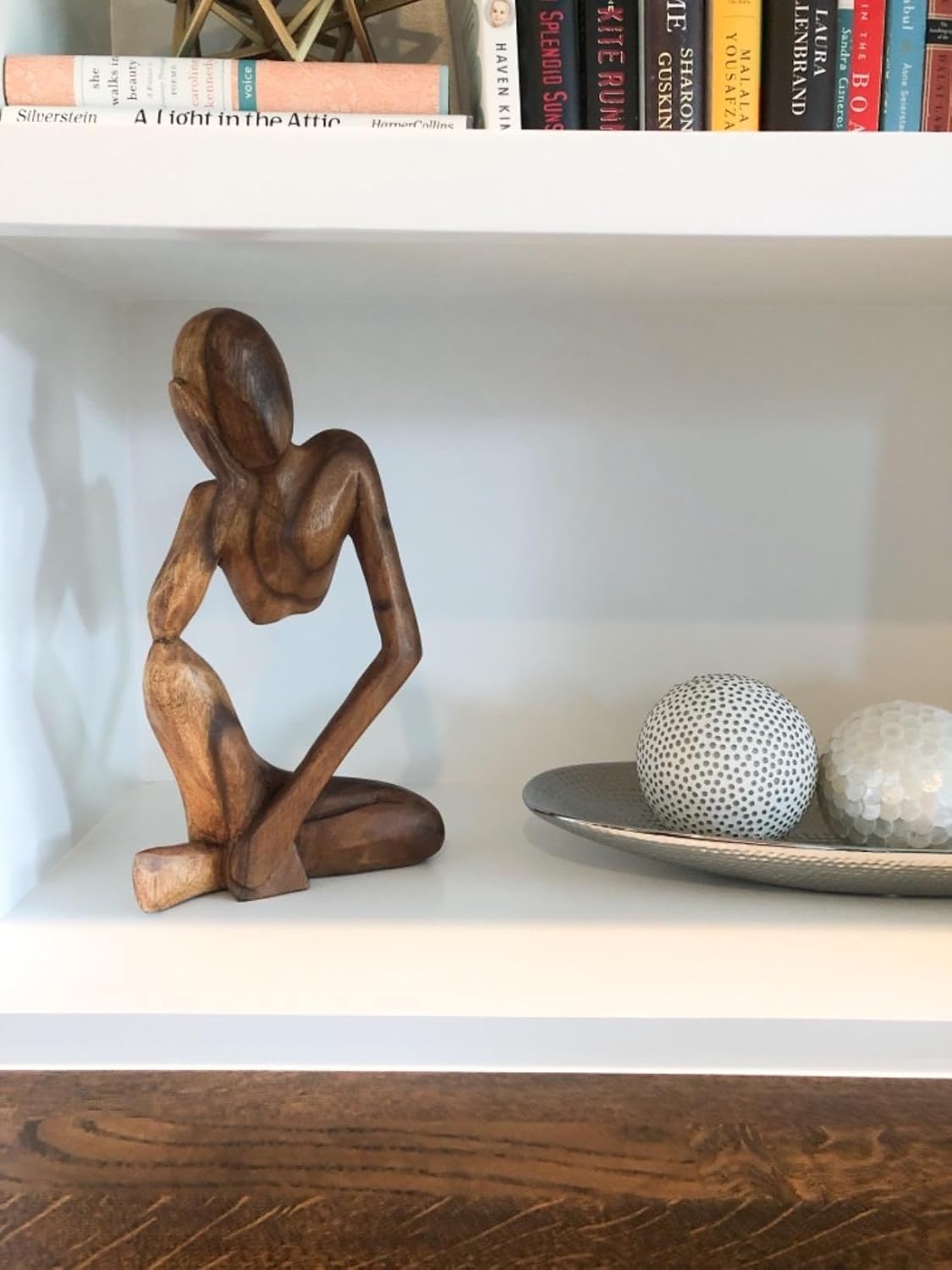 kveer Thinking Men Abstract Wood Sculpture, Hand Carved Wooden Statue, Standing Decorative Art Piece