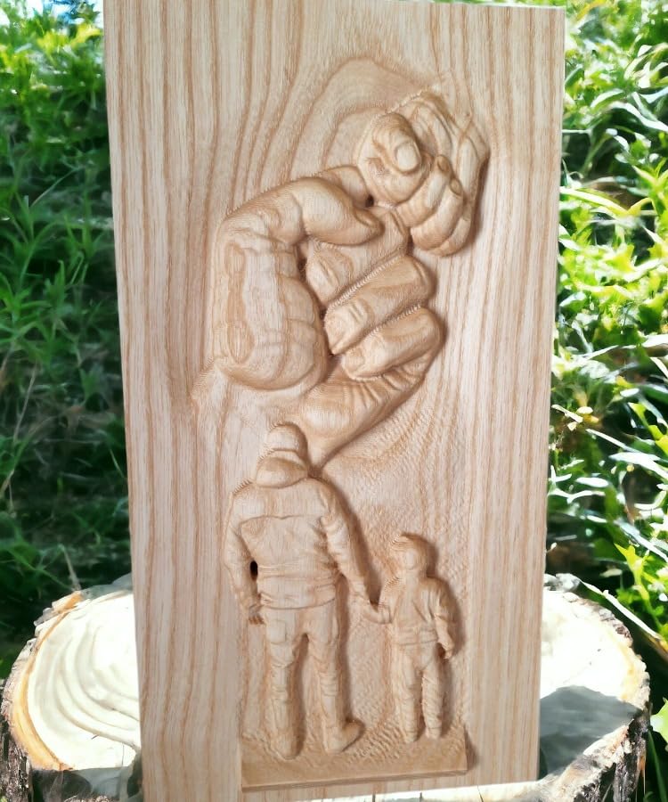 kveer wood 3D Carved Wooden Wall Art, Father and Son Design, Natural Wood Handcrafted Decor, Rustic Home Gift