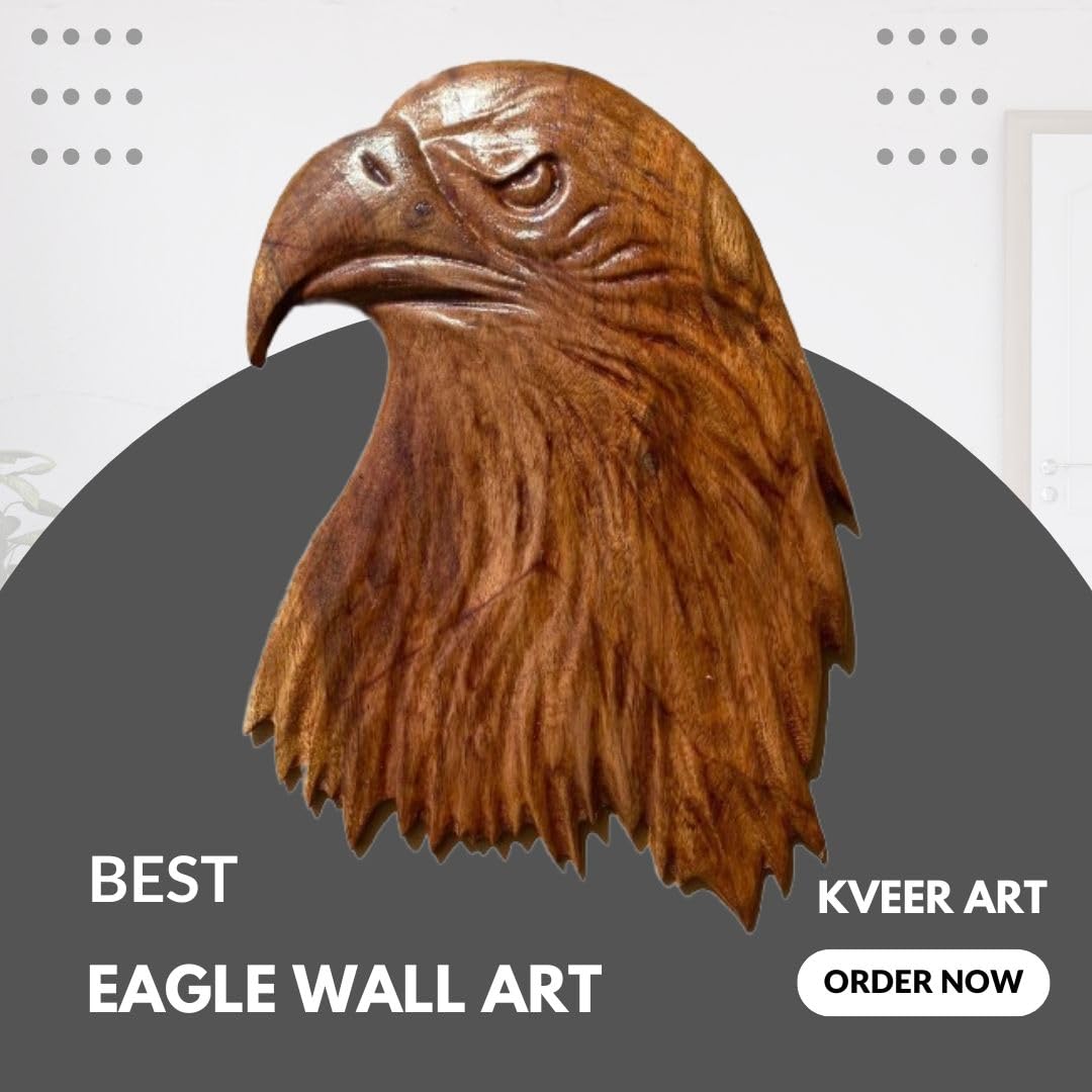 kveer wood Handcrafted Wooden Eagle Head Wall Art – Solid Wood Carving | Rustic Animal Décor | Bald Eagle Sculpture for Home, Cabin, or Office – Unique Wildlife Gift