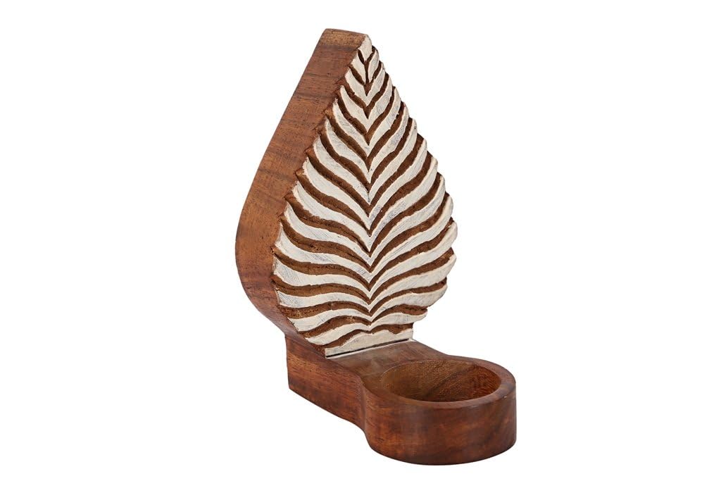 kveer Handcrafted Wooden Tealight Candle Holder | Decorative Leaf Design | Vintage Wood Tea Light Stand for Home, Office & Pooja Décor