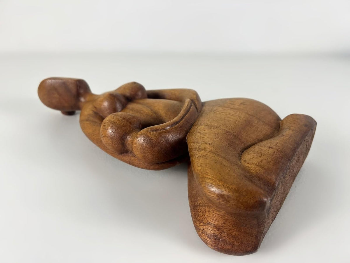 kveer Wood Hand-Carved Wooden Mother and Child Figurine, Abstract Sculpture, Brown, Decorative Idol