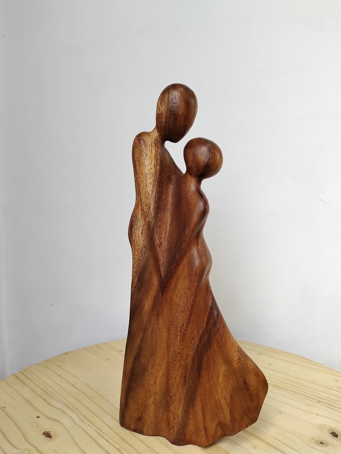 kveer Wood Abstract Wooden Couple Sculpture, Handcrafted Decorative Art, Brown