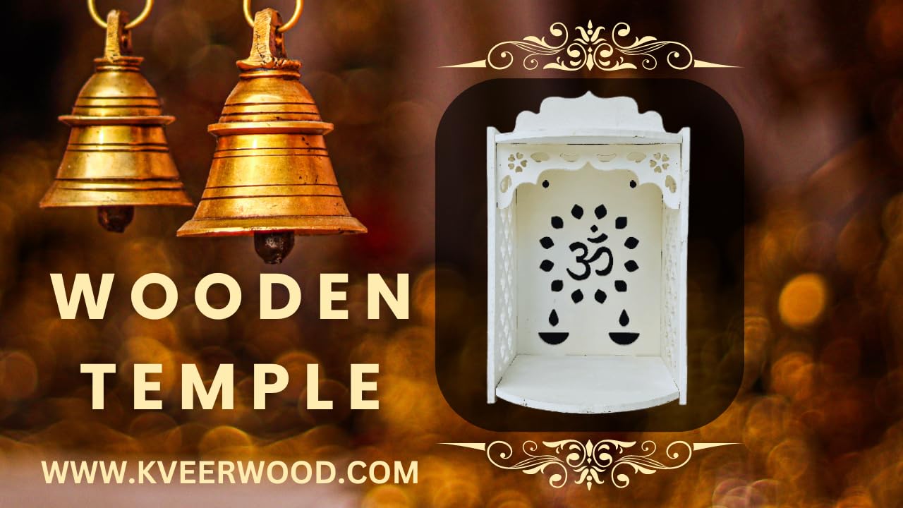 kveer Wood,Wooden Temple for Office,Home,Shop,etc, White Folding (50CM)