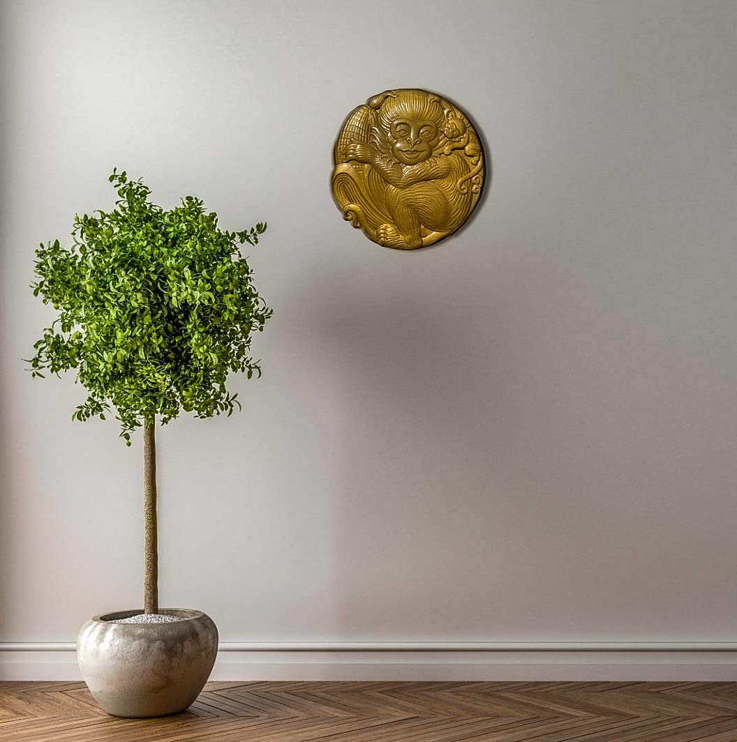 kveer wooden carving monkey, artificial wall art,wood wall decor, golden Colour
