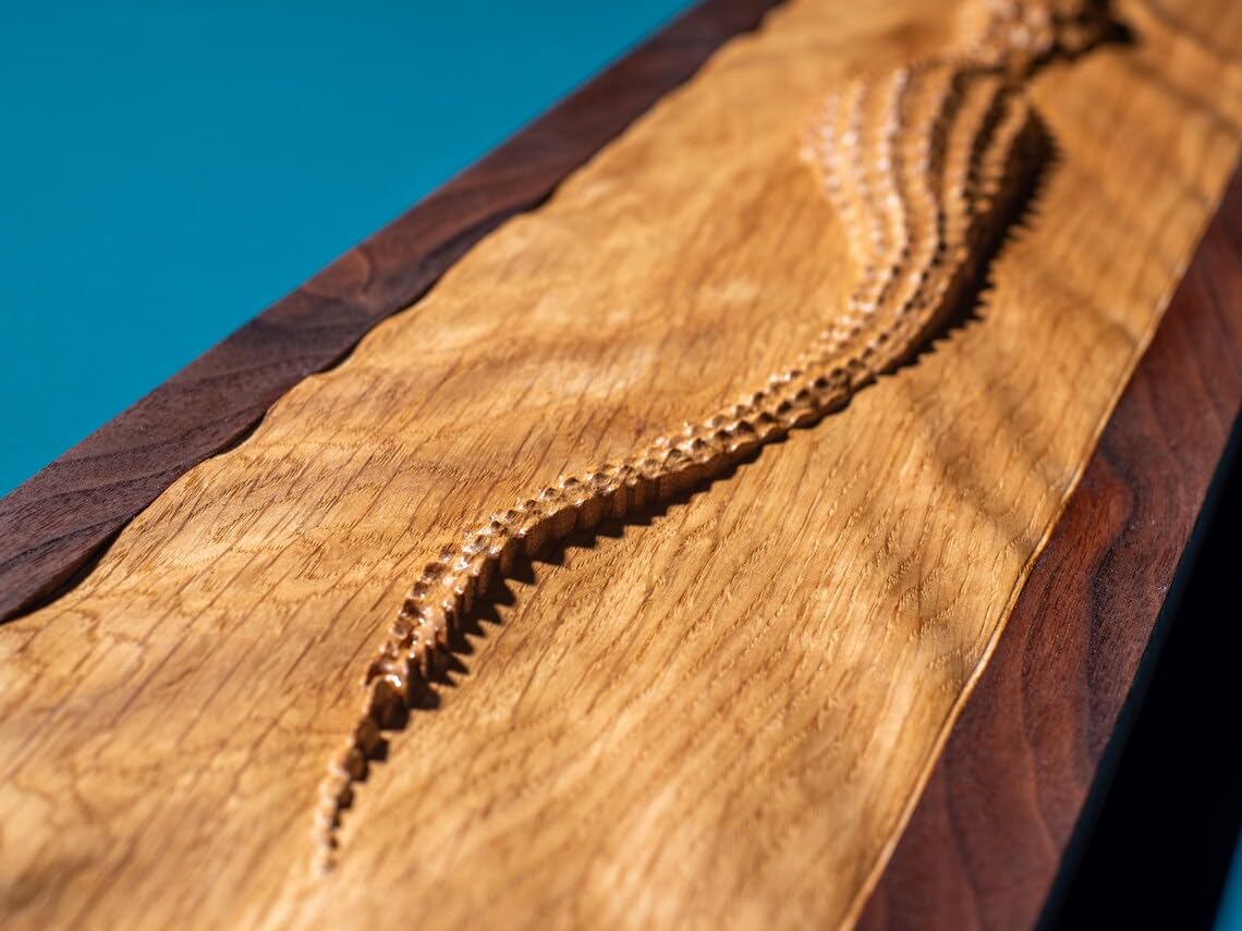 kveer 3D Carved Crocodile Wall Art, Handcrafted Oak Wood with Walnut Frame, Decorative Relief Carving