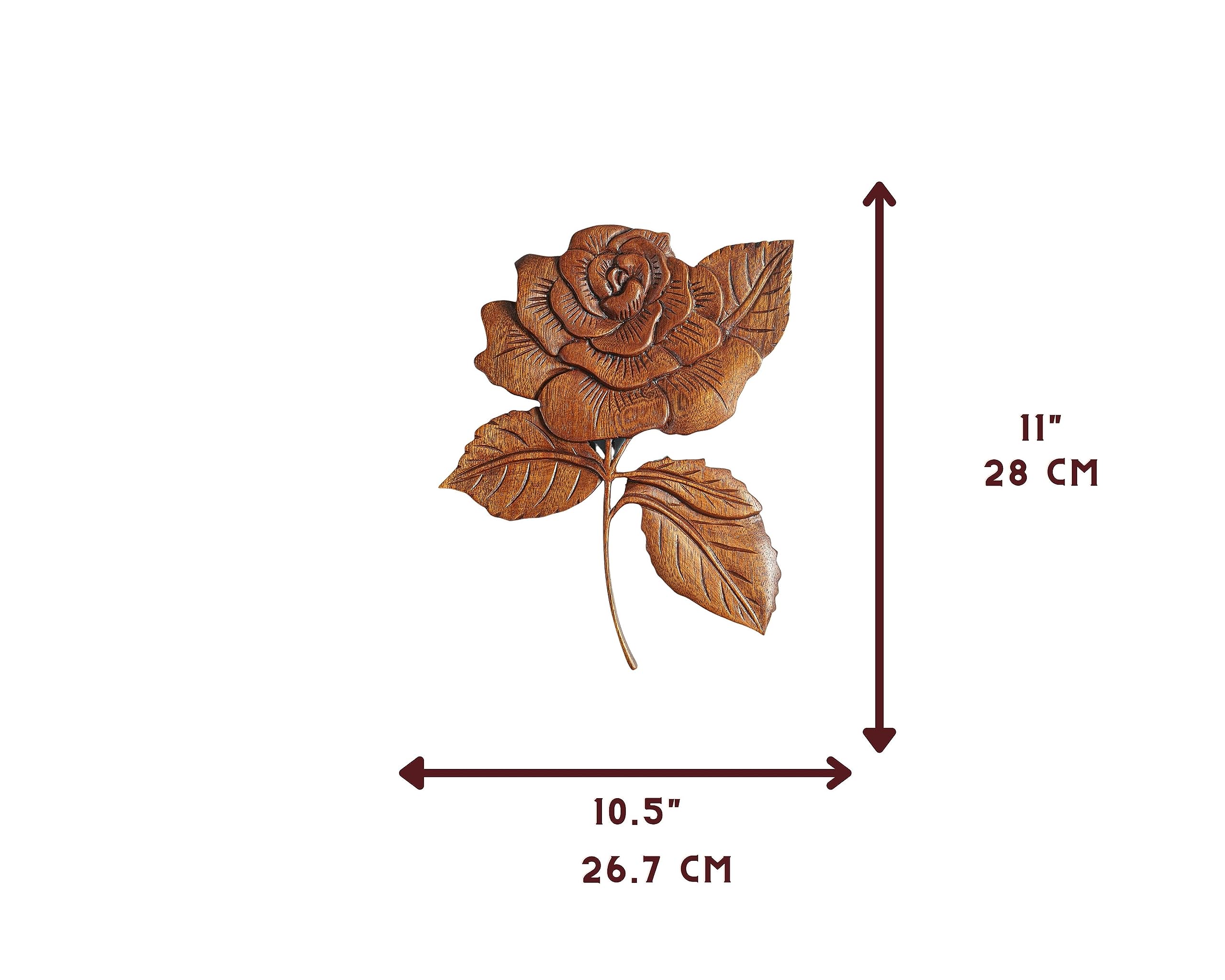 kveer SS Art Solid Wood Rose Flower Wall Art | Wood Carving | Room Decor | Honey Finish