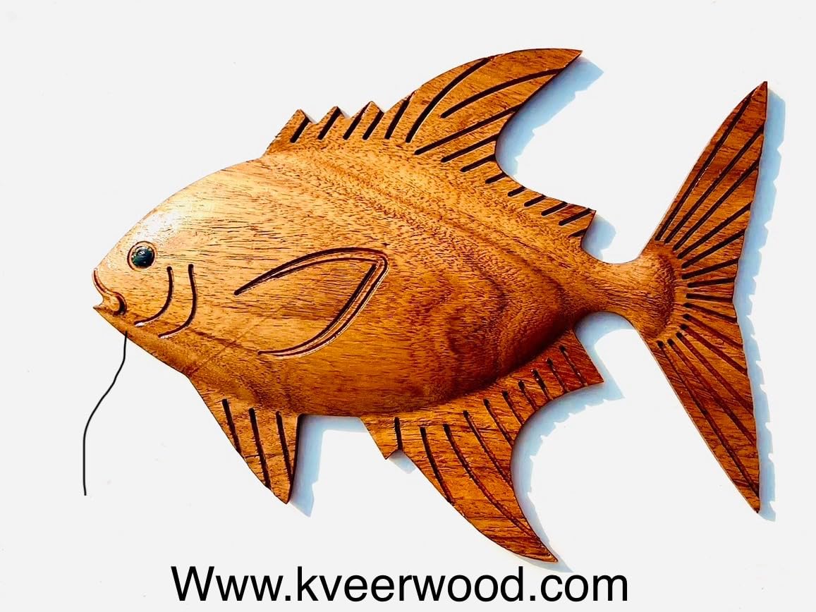 kveer wood Handcrafted Wooden Fish Wall Art – Decorative Hanging Fish Sculpture for Home, Office, or Beach House Decor – Natural Finish Wood Carving – 3D Marine Wall Accent