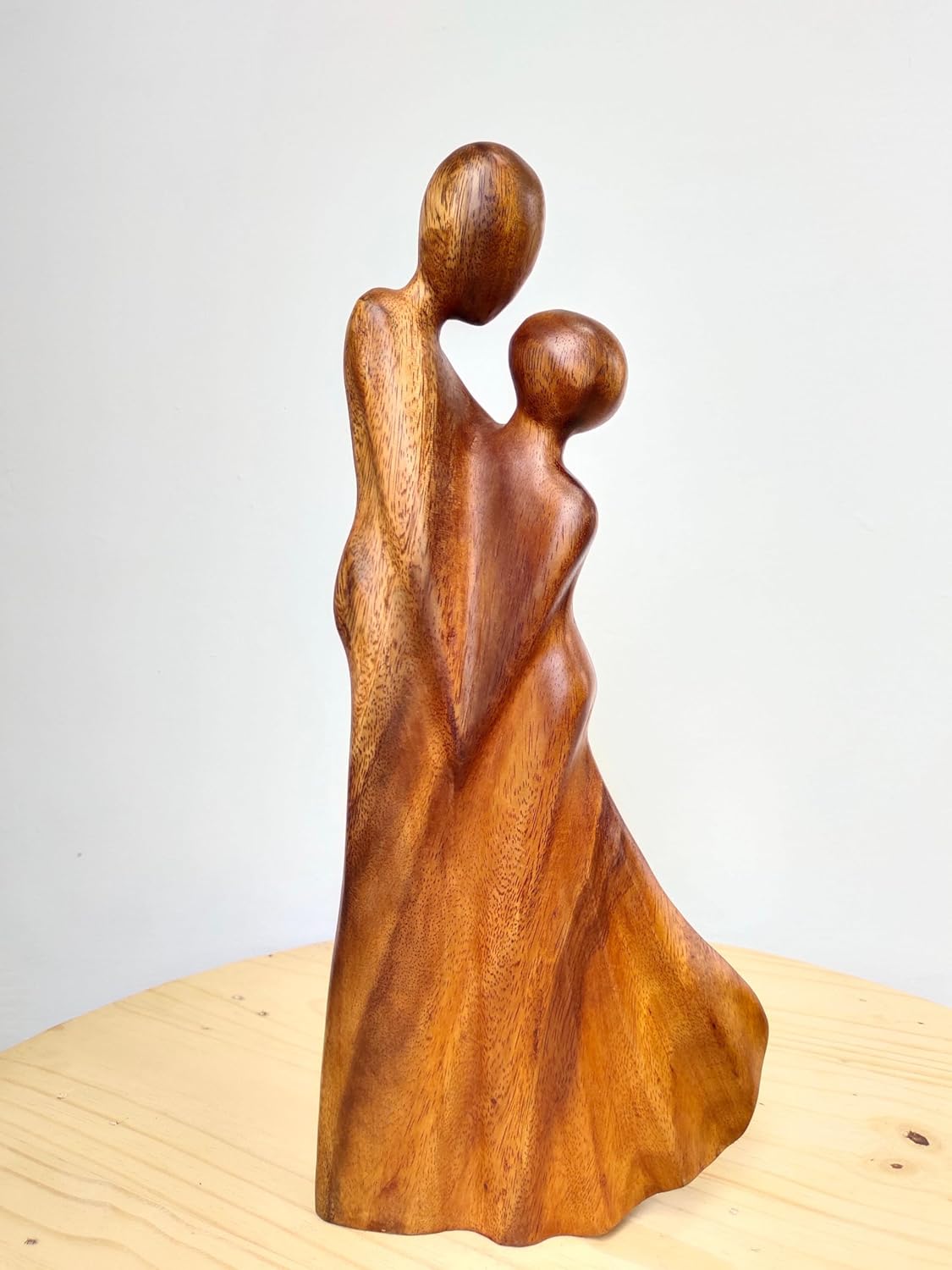 kveer Wood Abstract Wooden Couple Sculpture, Handcrafted Decorative Art, Brown