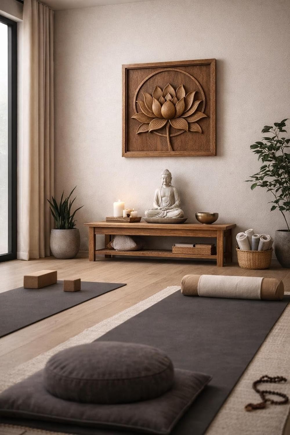 kveer Wooden Wall Art Lotus Flower Carving