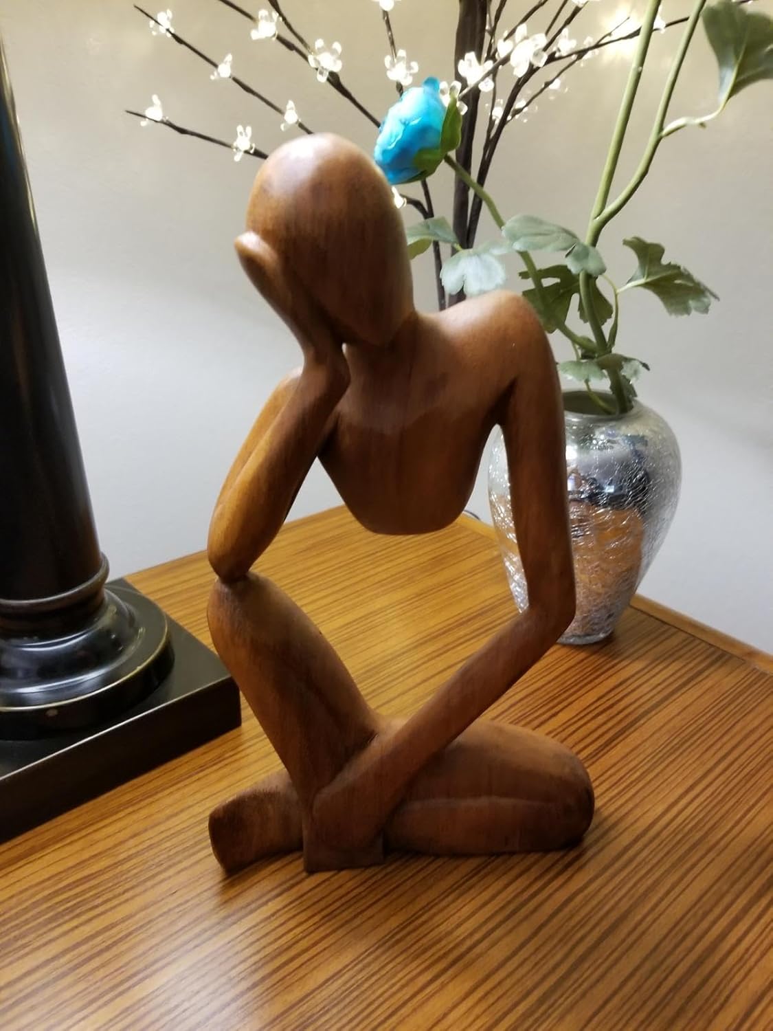 kveer Thinking Men Abstract Wood Sculpture, Hand Carved Wooden Statue, Standing Decorative Art Piece