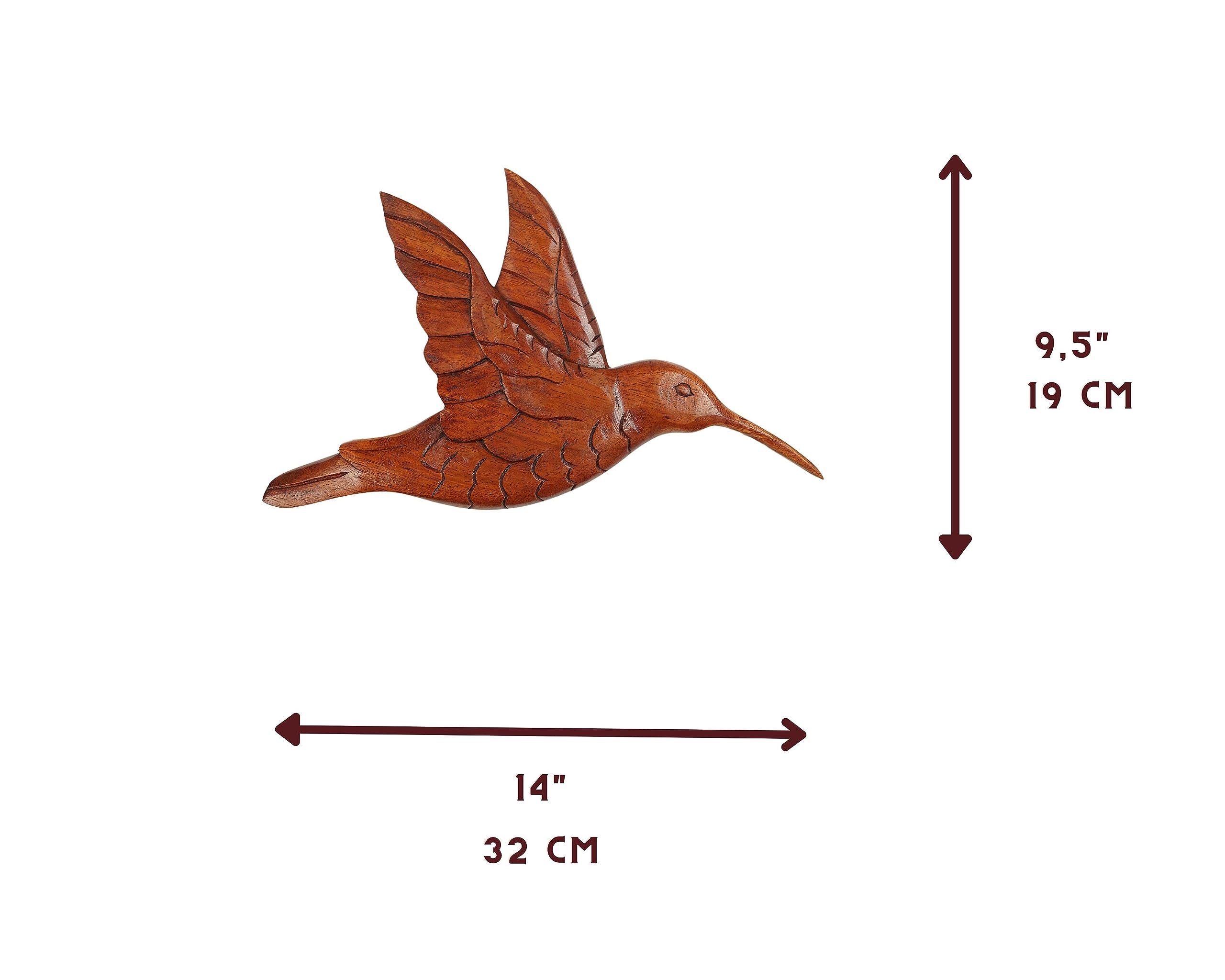 kveer Art Solid Wood Humming Bird Wall Art | Wood Carving | wall Decor | Honey Finish