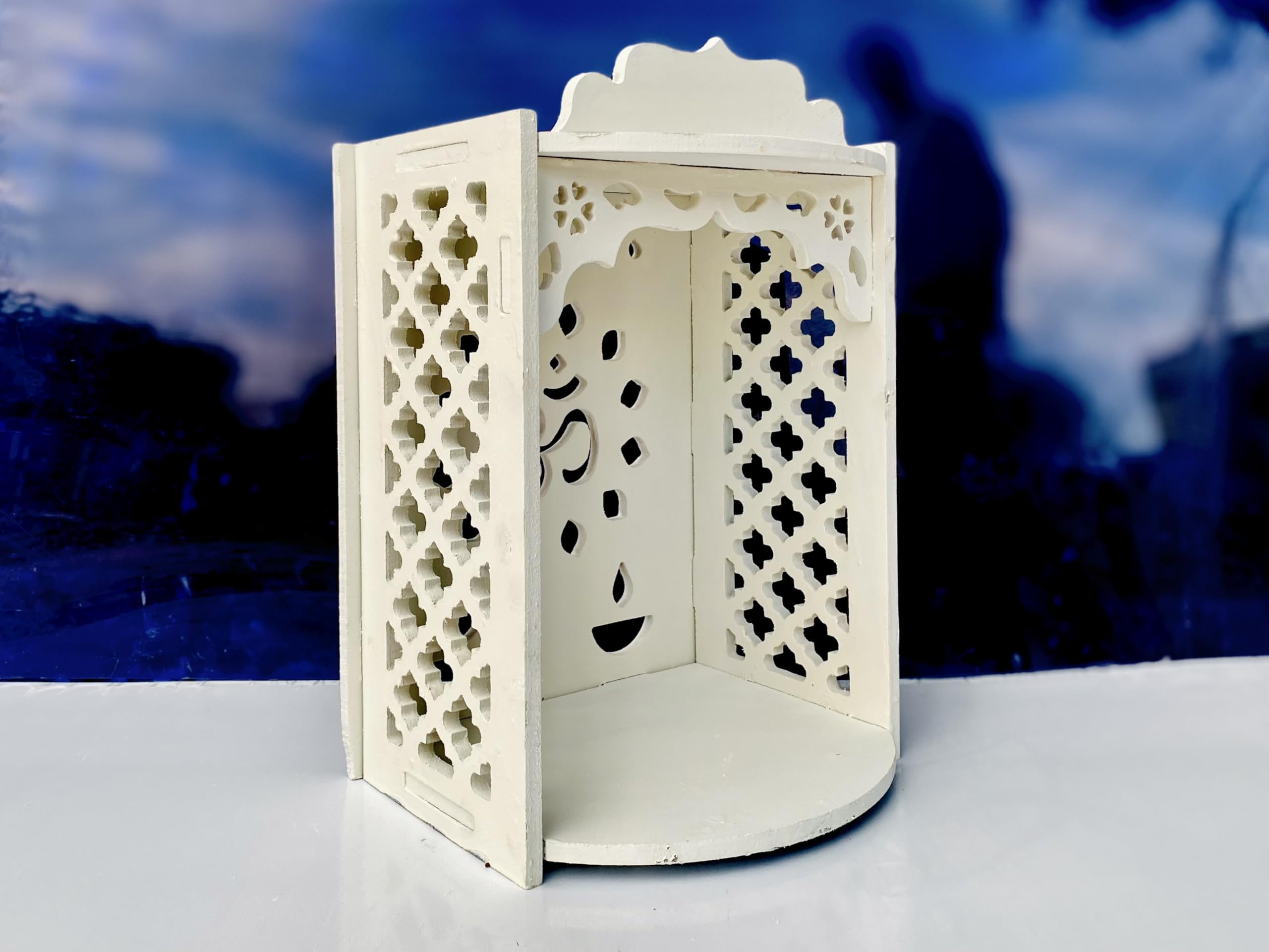 kveer Wood,Wooden Temple for Office,Home,Shop,etc, White Folding (50CM)