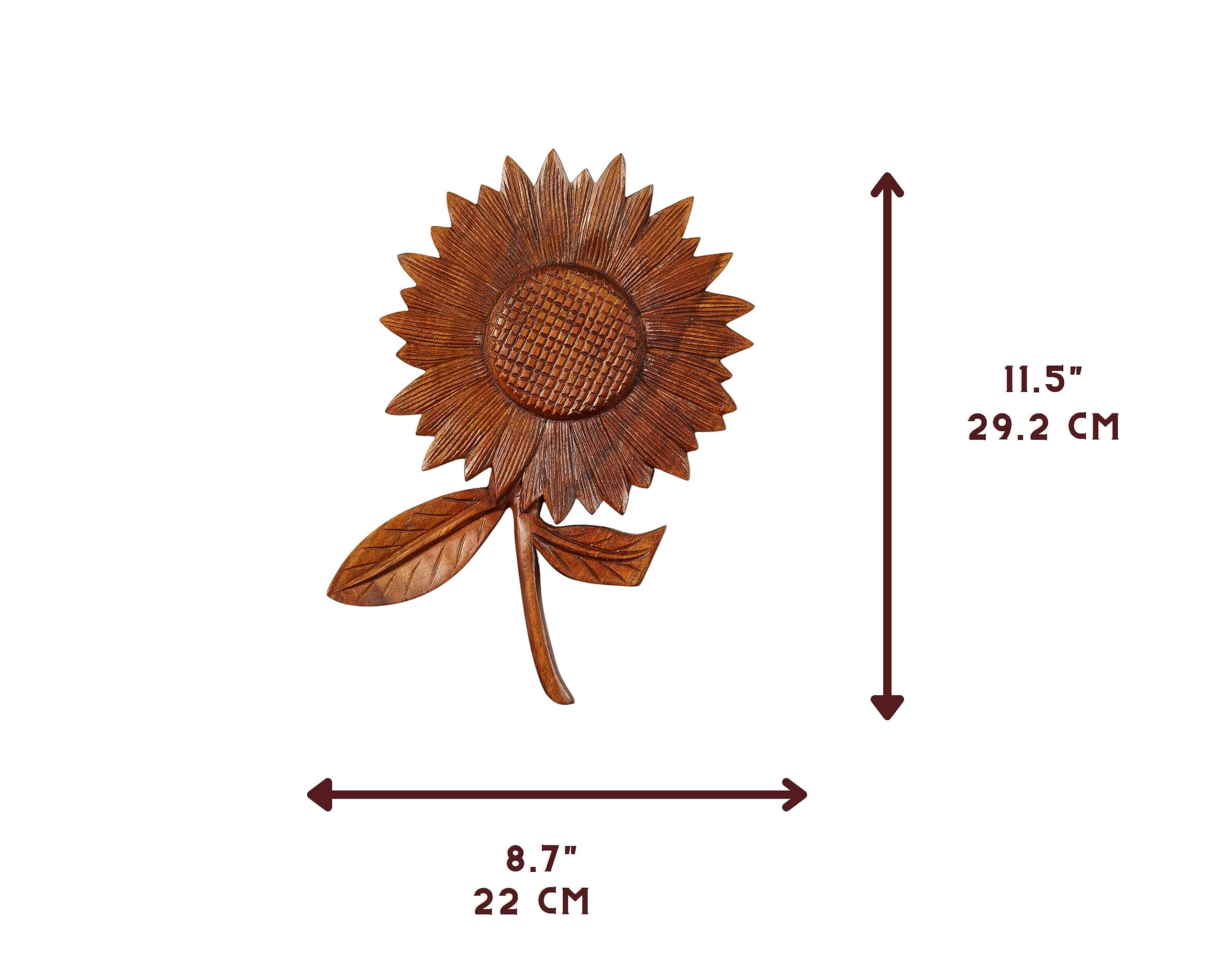 kveer Wood Handcrafted Sunflower Wall Art – Decorative Wooden Flower Hanging for Home & Office Decor – Natural Finish, 12 Inch