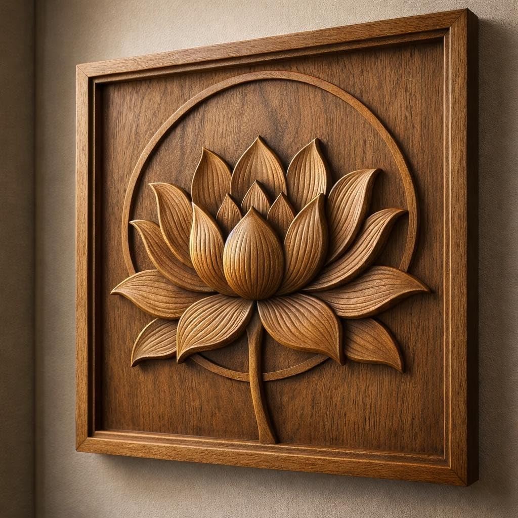 kveer Wooden Wall Art Lotus Flower Carving
