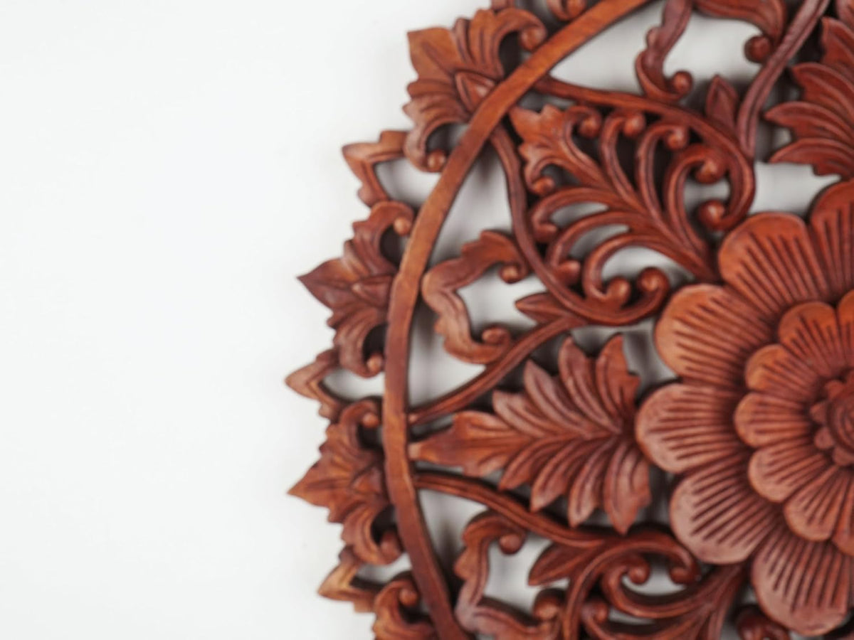 Wooden Carved Wall Art Round Floral Panel kveerwood