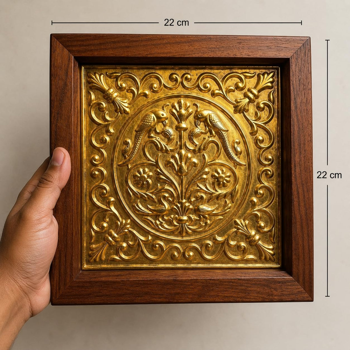 kveer Decorative Wall Art with Brass Embossed Panel, Wooden Frame, Golden
