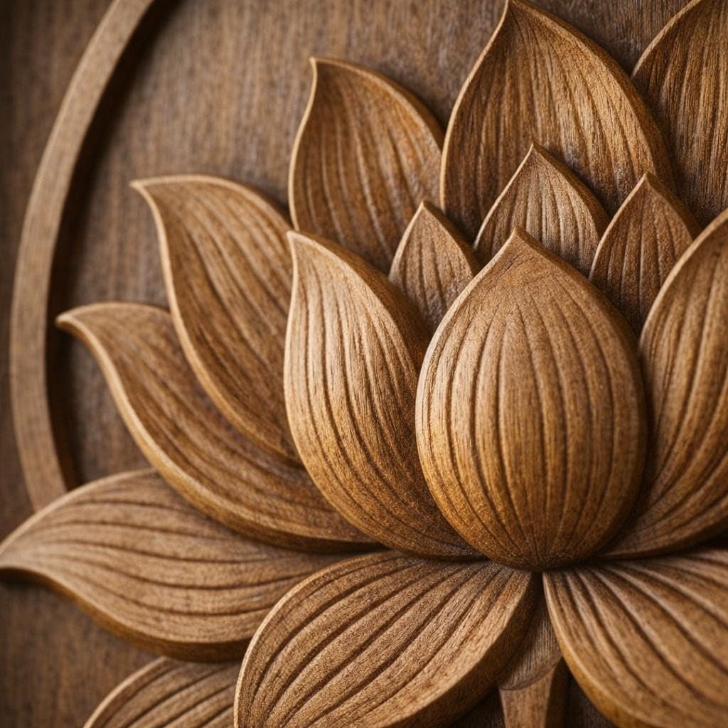 kveer Wooden Wall Art Lotus Flower Carving