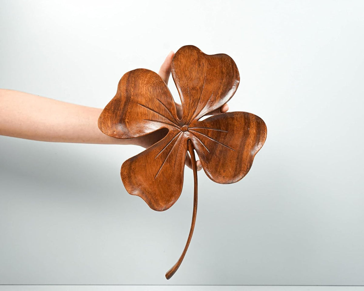 kveer Wooden Four-Leaf Clover Wall Decor, Natural Wood Finish, Lucky Shamrock Home Decoration