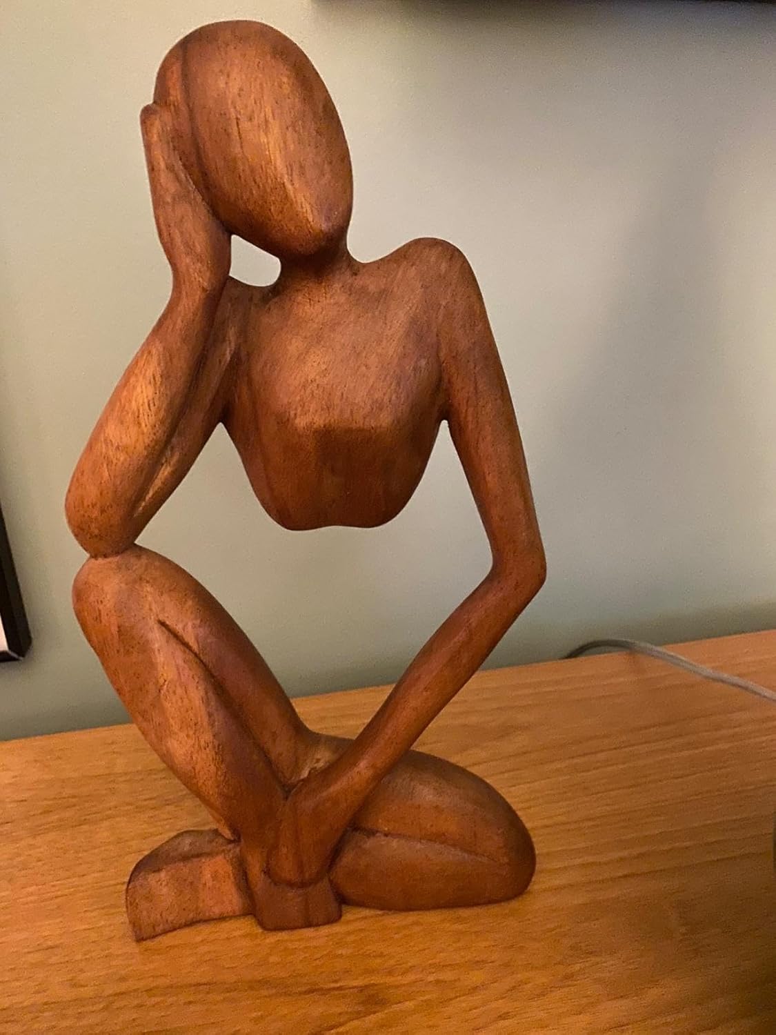 kveer Thinking Men Abstract Wood Sculpture, Hand Carved Wooden Statue, Standing Decorative Art Piece