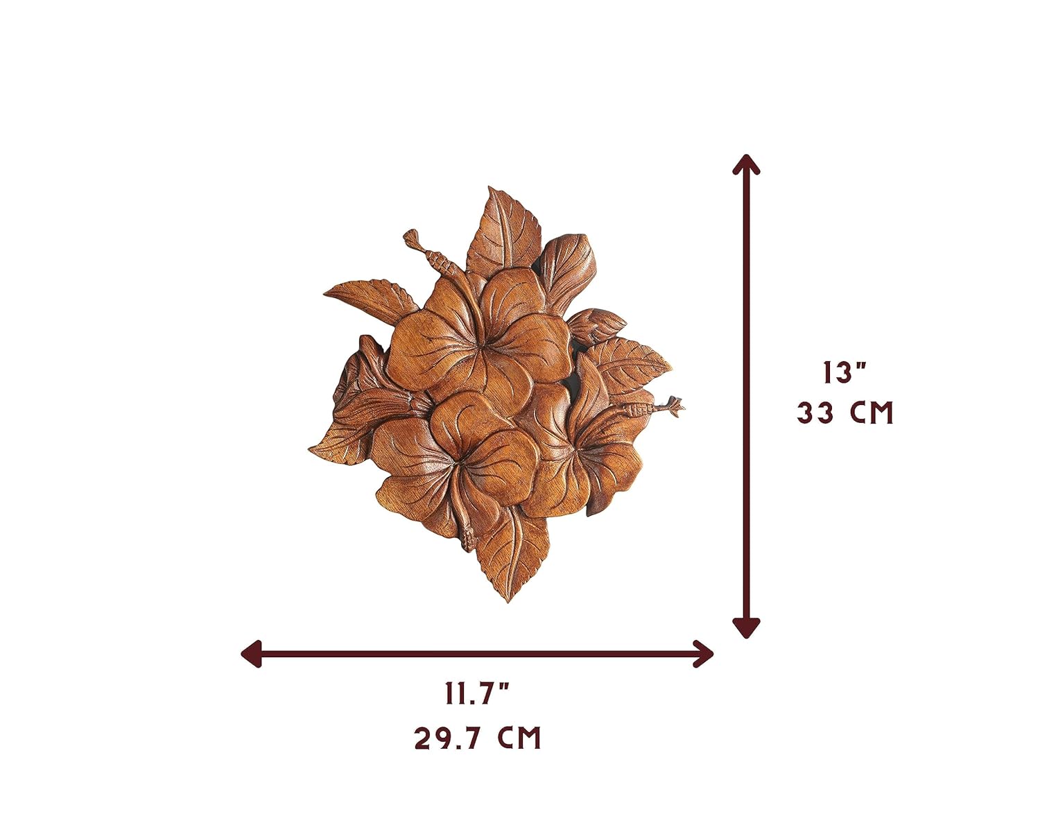 kveer wood Handcrafted Wooden Hibiscus Wall Art – Decorative Flower Carving Panel for Home & Office | Natural Finish Wood Wall Hanging Decor