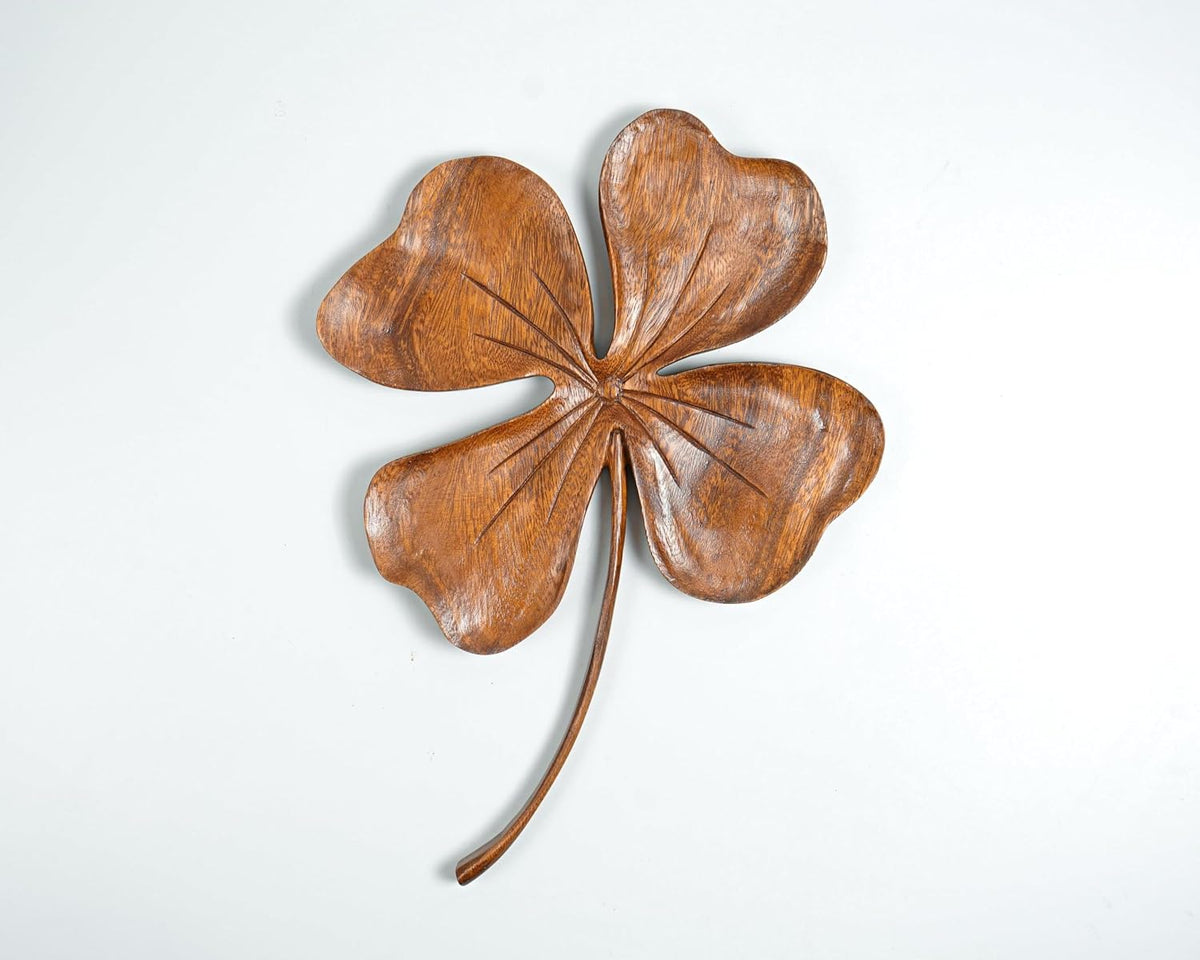 kveer Wooden Four-Leaf Clover Wall Decor, Natural Wood Finish, Lucky Shamrock Home Decoration