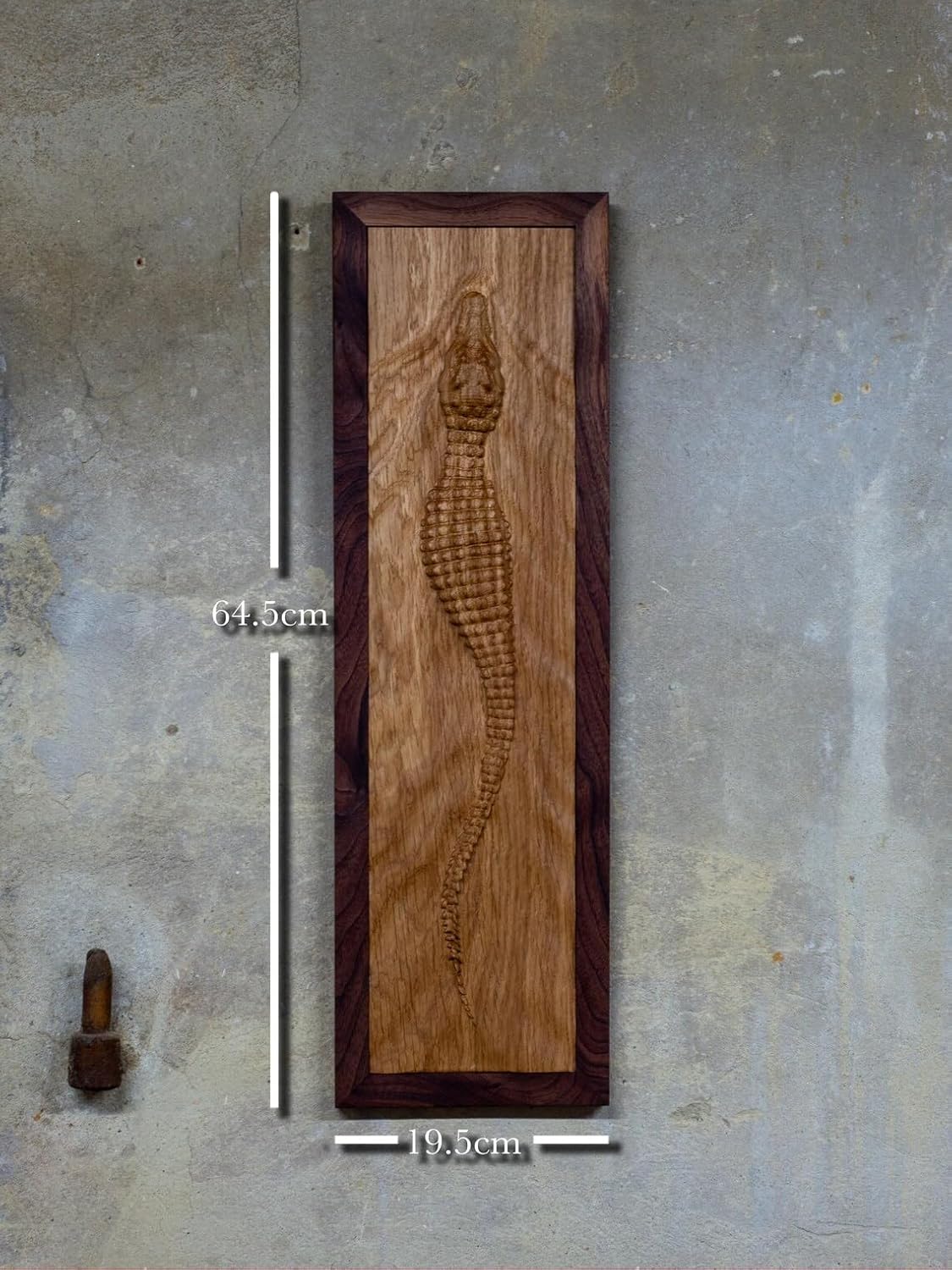 kveer 3D Carved Crocodile Wall Art, Handcrafted Oak Wood with Walnut Frame, Decorative Relief Carving