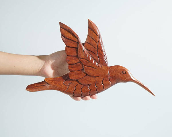 kveer Art Solid Wood Humming Bird Wall Art | Wood Carving | wall Decor | Honey Finish