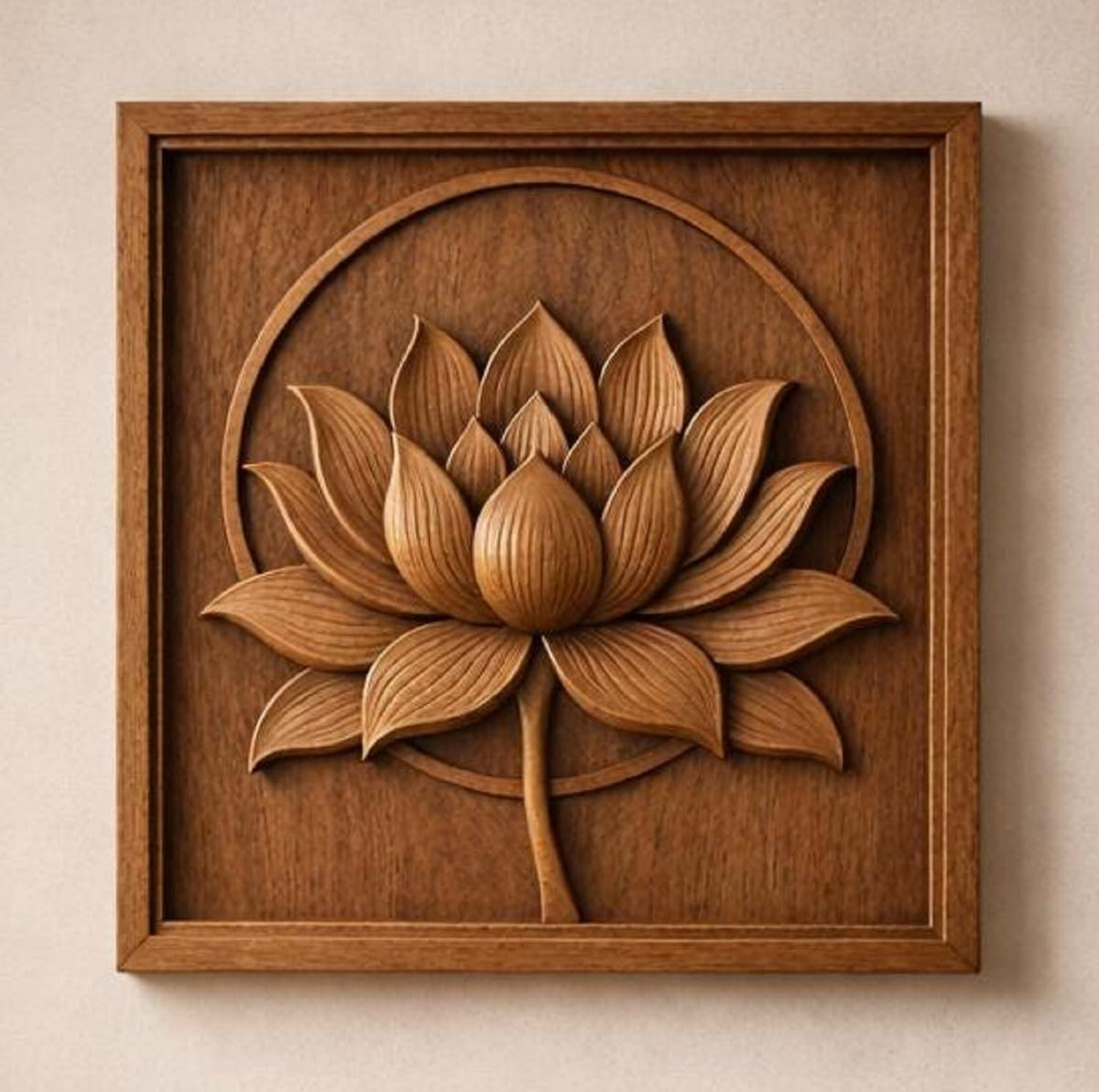 kveer Wooden Wall Art Lotus Flower Carving