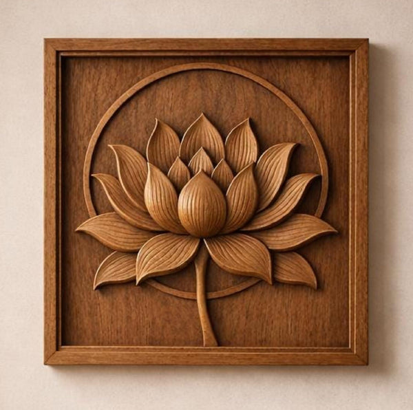 kveer Wooden Wall Art Lotus Flower Carving