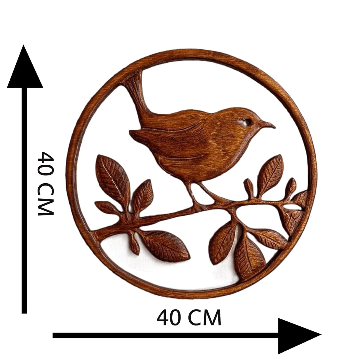 kveer Handcrafted Wooden Bird Wall Art – Round Nature-Themed Wall Hanging Décor – Rustic Carved Wood Plaque for Living Room, Bedroom, or Entryway – 12 Inch Wood