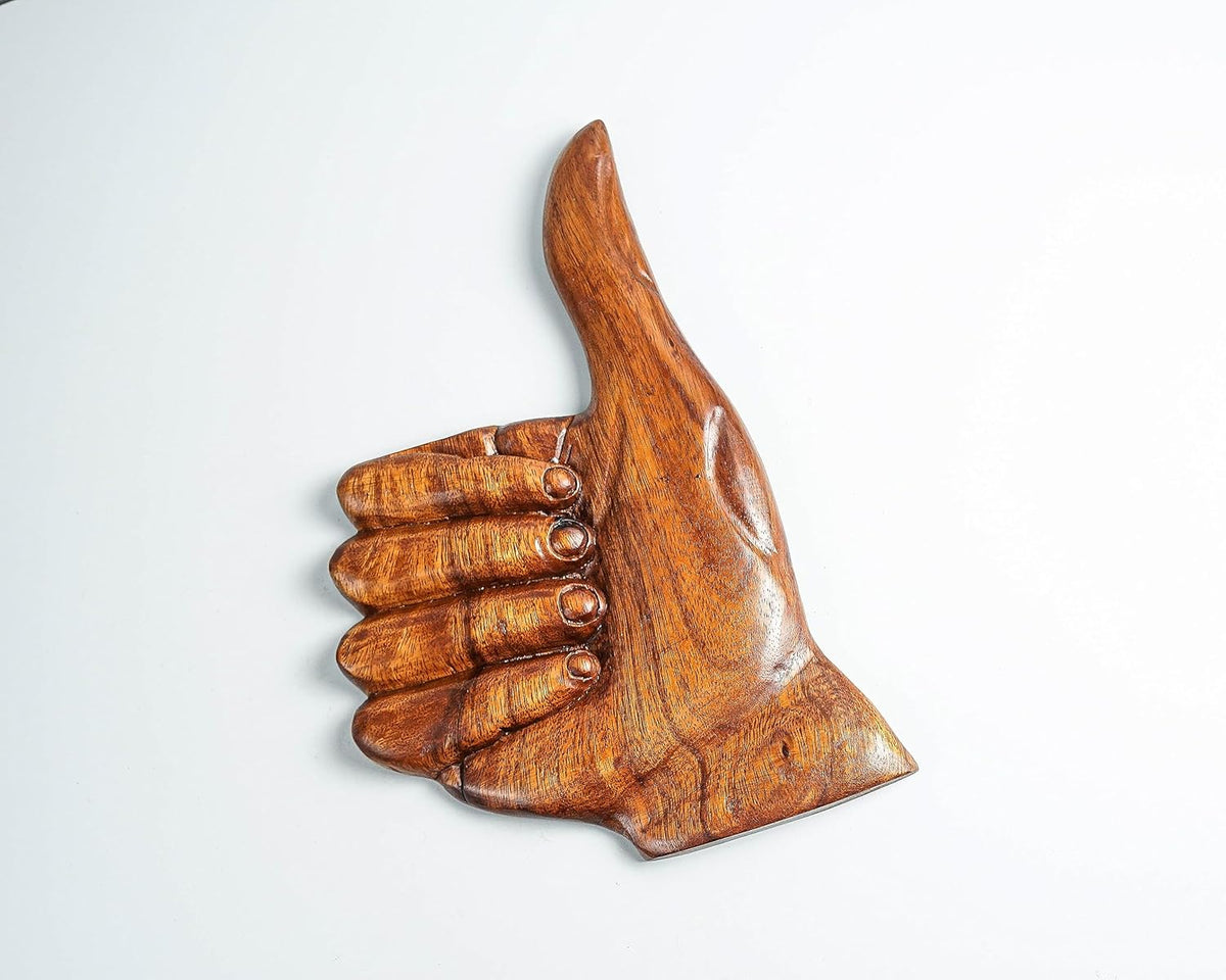 kveer wood Art Solid Wood Good Job Thumbs Up Sign Wall Art | Wood Carving | Room Decor | Honey Finish