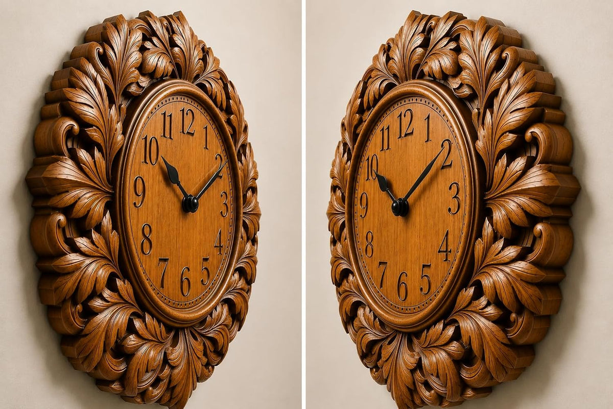kveer Wooden Wall Clock with Carved Leaf Frame