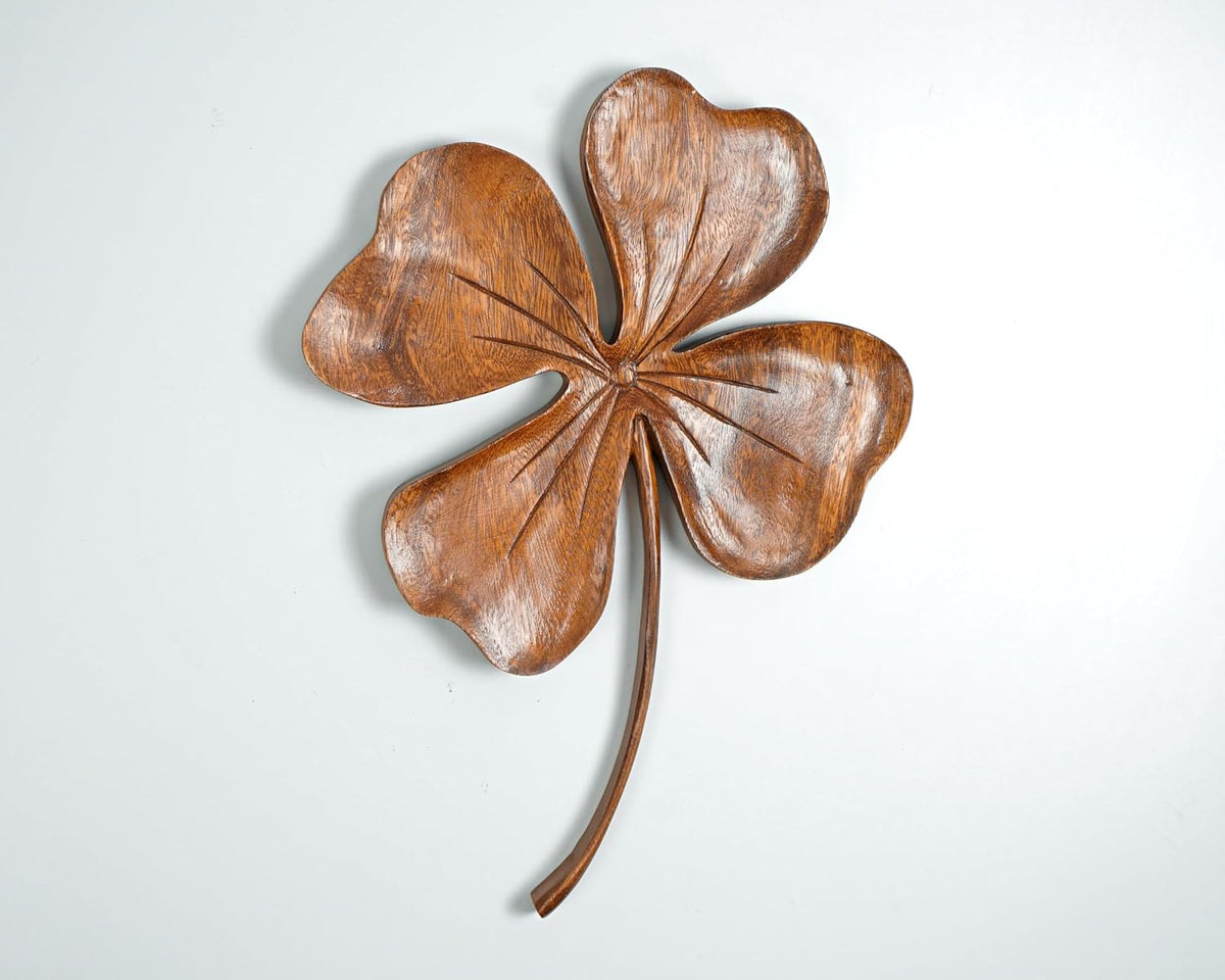 kveer Wooden Four-Leaf Clover Wall Decor, Natural Wood Finish, Lucky Shamrock Home Decoration