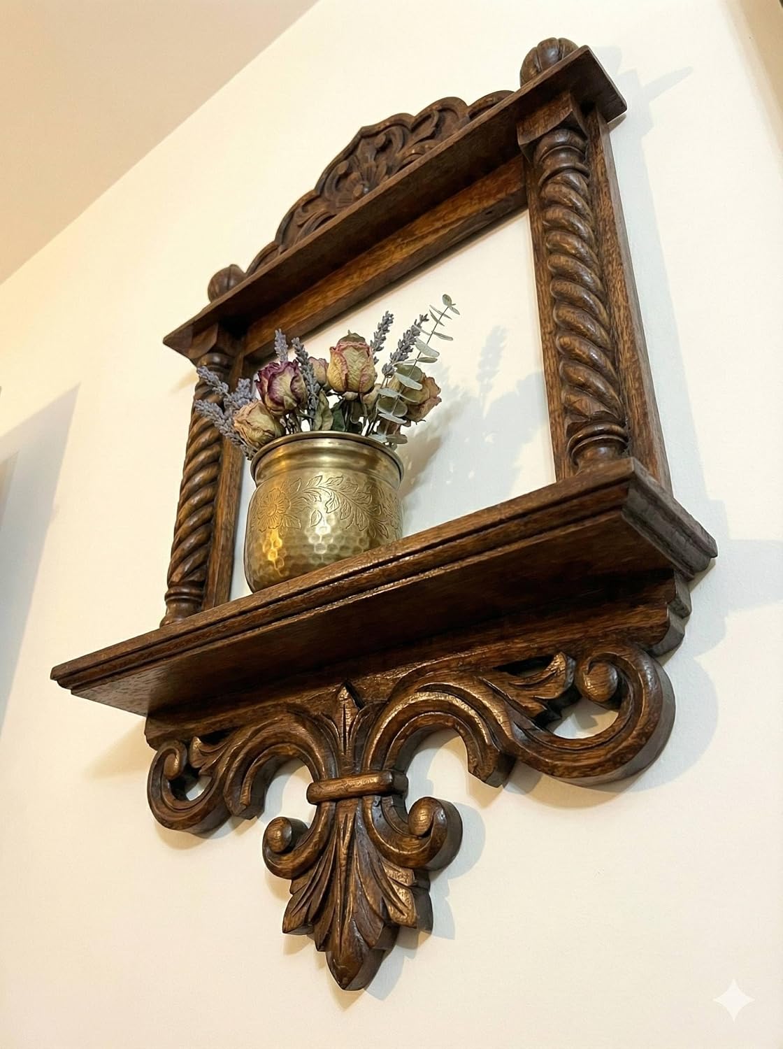 kveer wood Wooden Jharokha Wall Decor, Antique Brown Finish