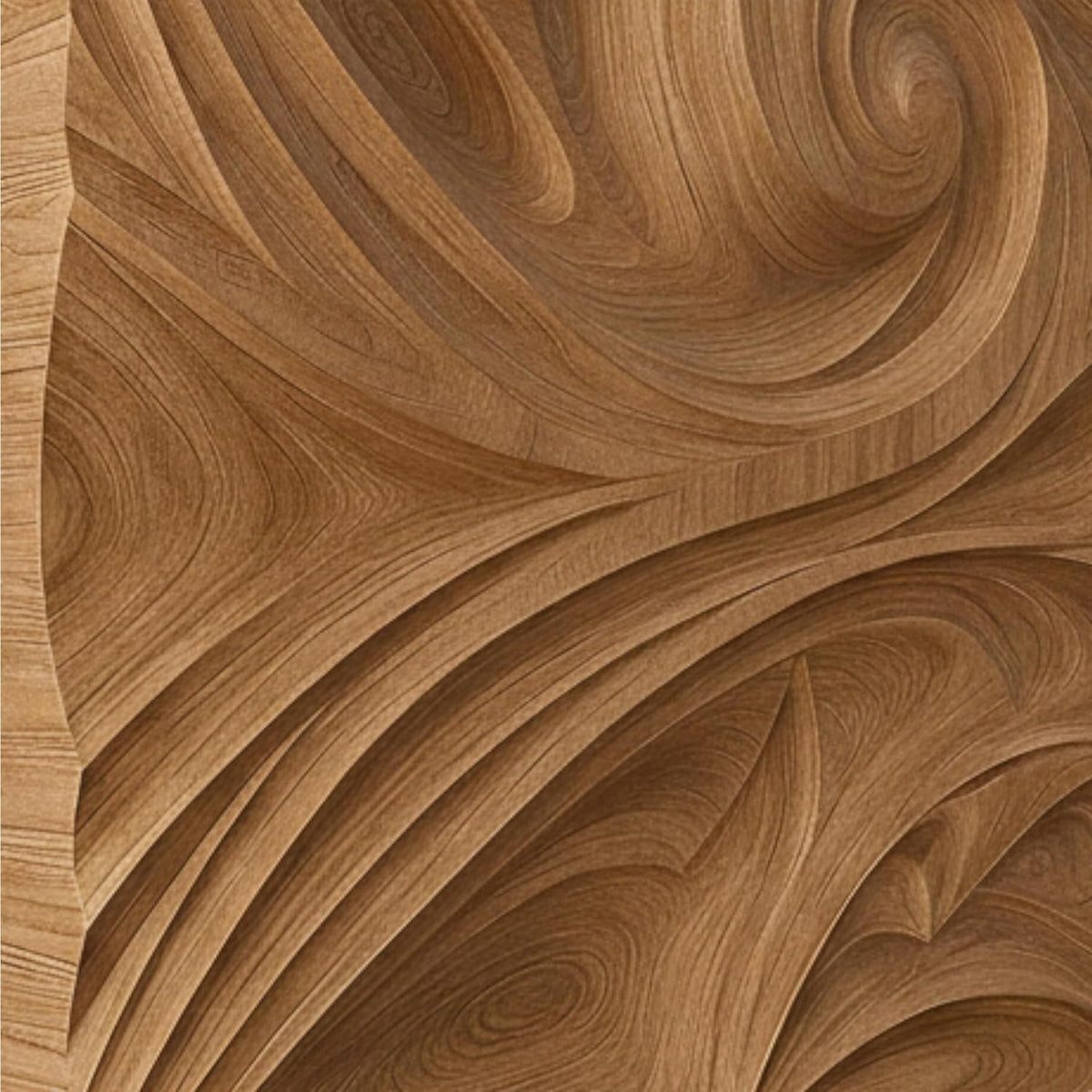 kveer Wooden Wall Art Decor, Abstract Swirl Carved Wood Panel, Natural Brown, Living Room Wall Sculpture