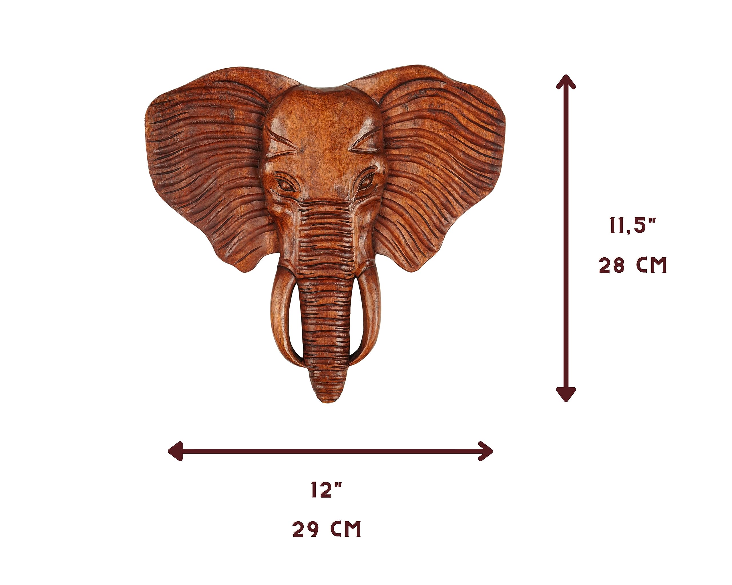 kveer SS Art Solid Wood Elephant Wall Art | Wood Carving | Room Decor | Honey Finish