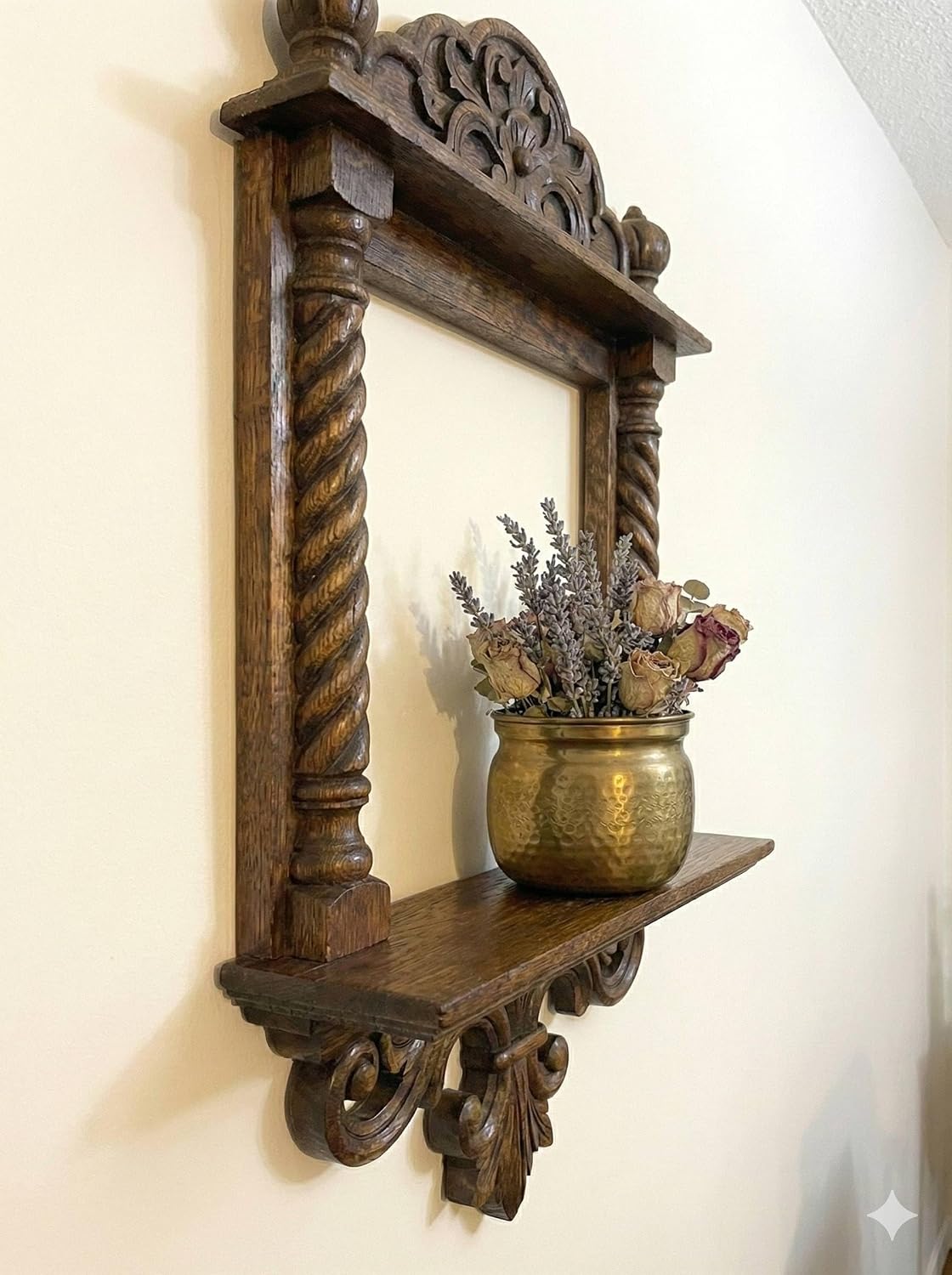 kveer wood Wooden Jharokha Wall Decor, Antique Brown Finish