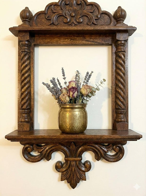 kveer wood Wooden Jharokha Wall Decor, Antique Brown Finish
