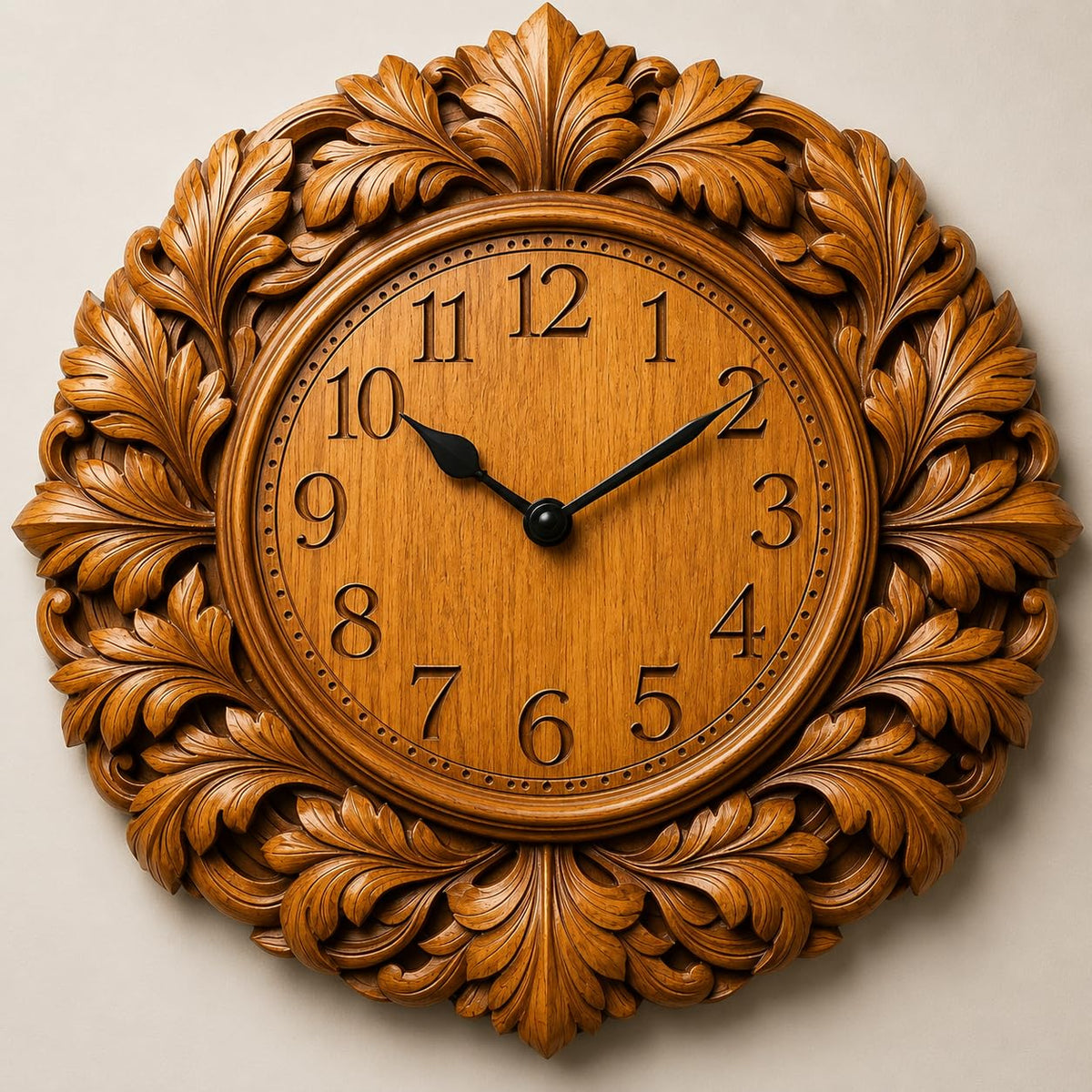 kveer Wooden Wall Clock with Carved Leaf Frame