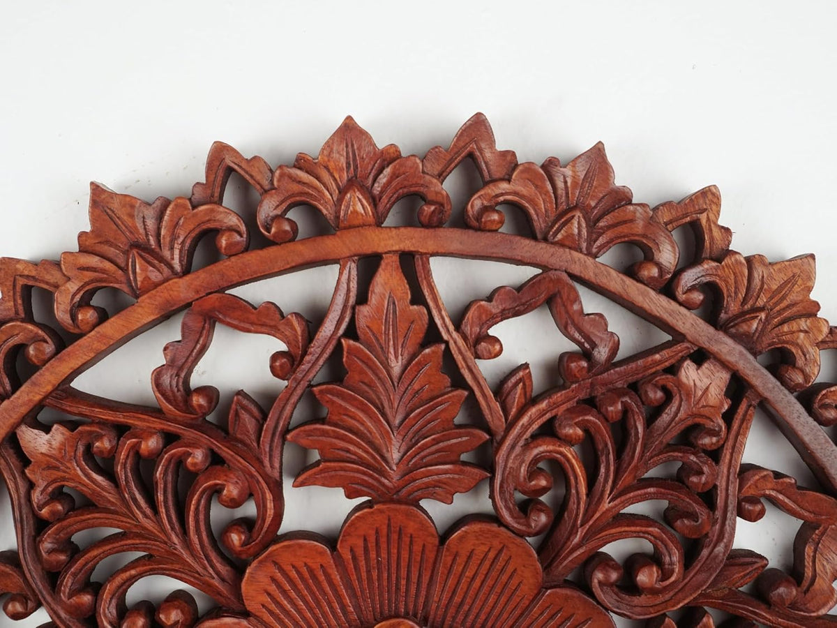 Wooden Carved Wall Art Round Floral Panel kveerwood