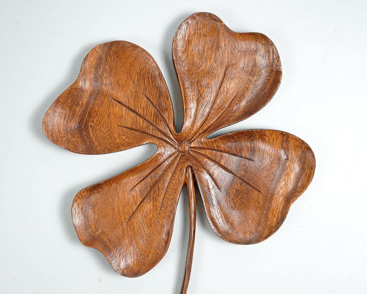 kveer Wooden Four-Leaf Clover Wall Decor, Natural Wood Finish, Lucky Shamrock Home Decoration