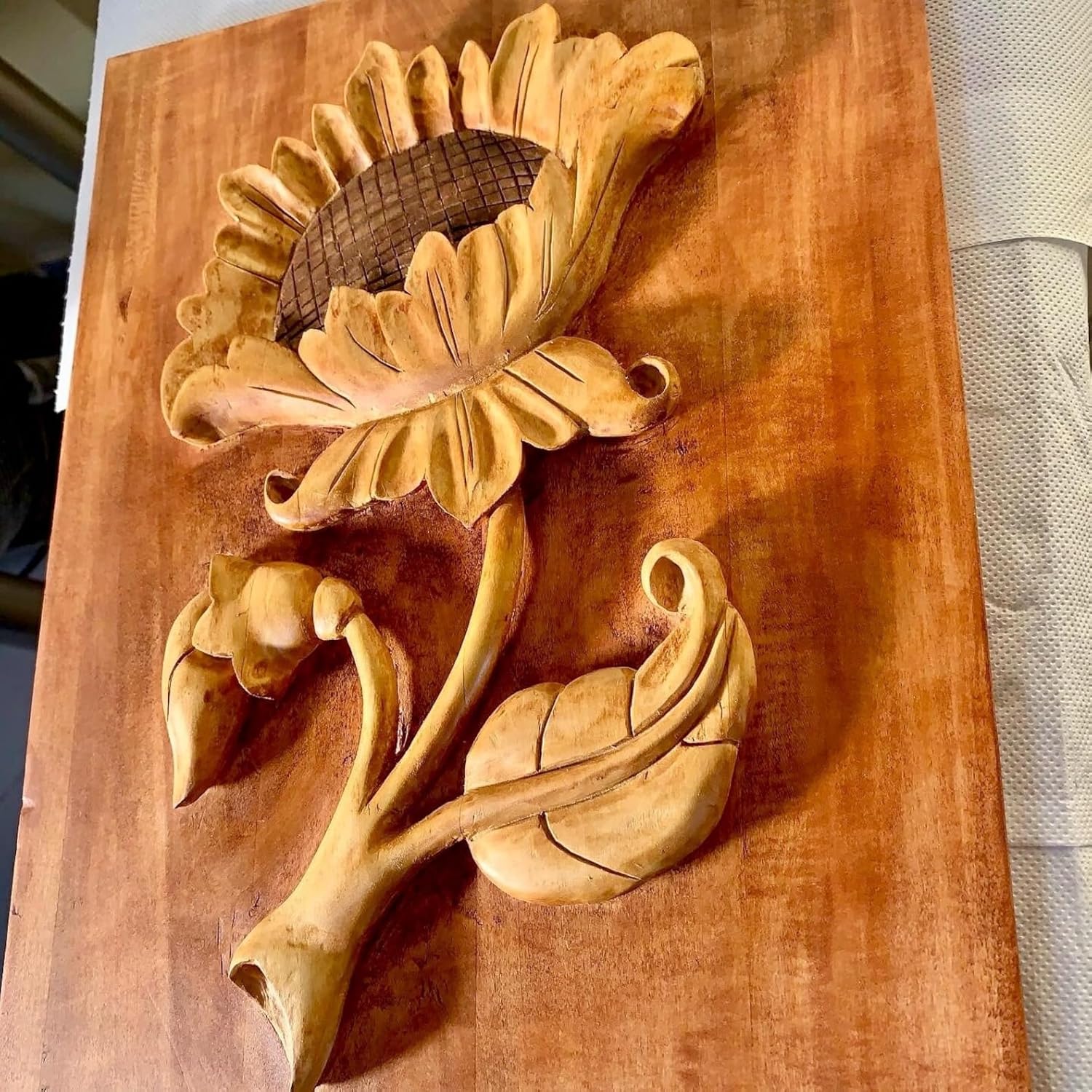 kveer Wood Carving with Sunflower Design WoodcarvingSteven