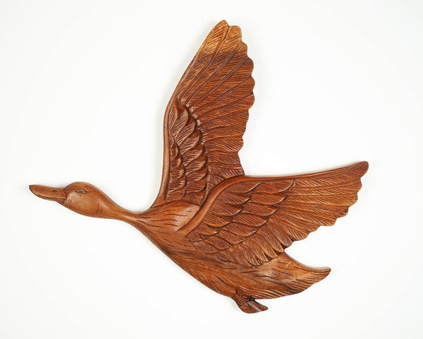 kveer wood Solid Wood Flying Duck Wall Art | Wood Carving | Room Decor | Brown